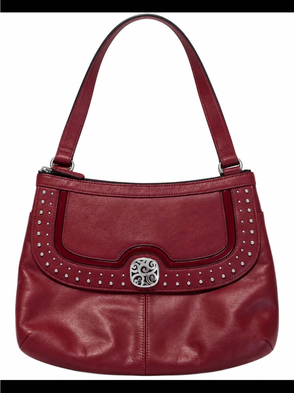 Brighton Red Leather Studded Medallion Shoulder Bag like NEW